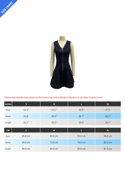 Zip Front Denim Mini Dress Slim Fit Flare Lavish Daily