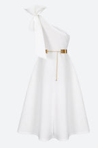 Single Shoulder Bow Detail Flare Midi Dress Lavish Daily
