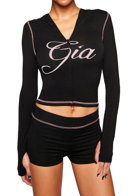 Contrast Stitch Crop Hoodie Set Lavish Daily
