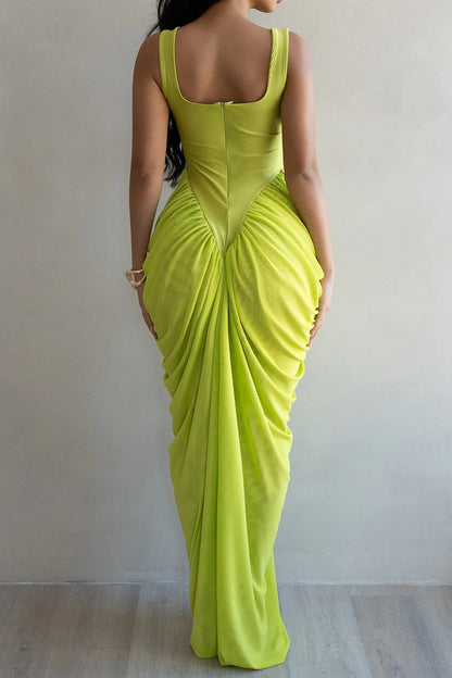 Draped V-Waist Chiffon Maxi Dress Lavish Daily