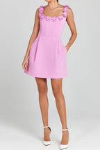 Square Collar Flower Bandage Mini Dress Lavish Daily