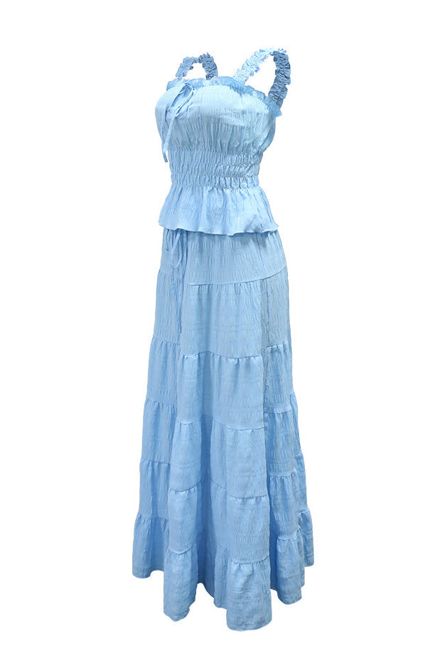 Textured Smocked Top & Tiered Maxi Skirt Set Lavish Daily