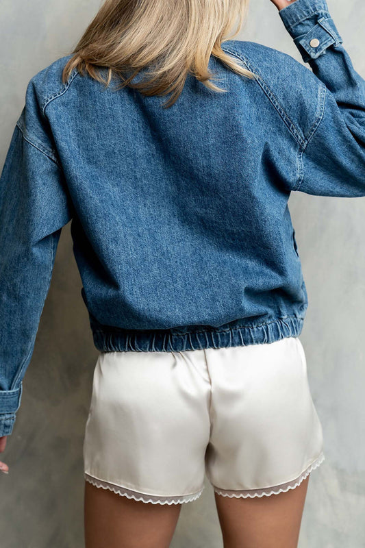 High-Collar Half-Zip Denim Pullover Jacket Lavish Daily