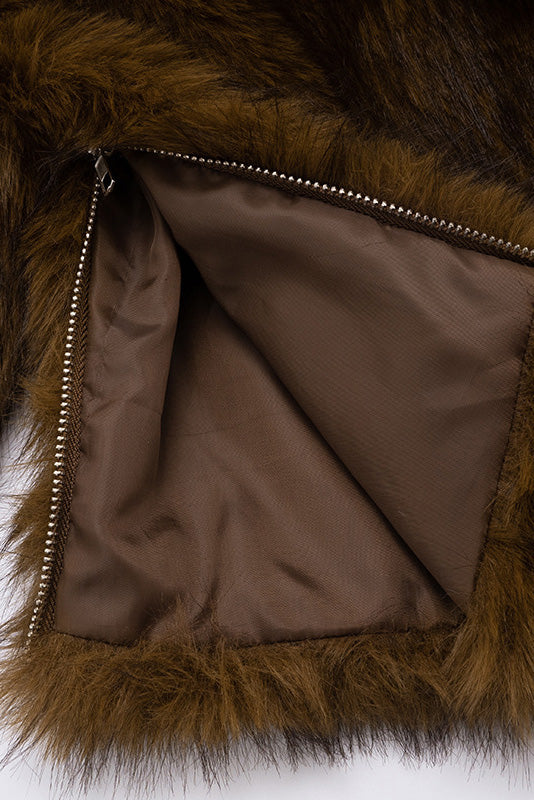 Brown Faux Fur Off Shoulder Top Lavish Daily