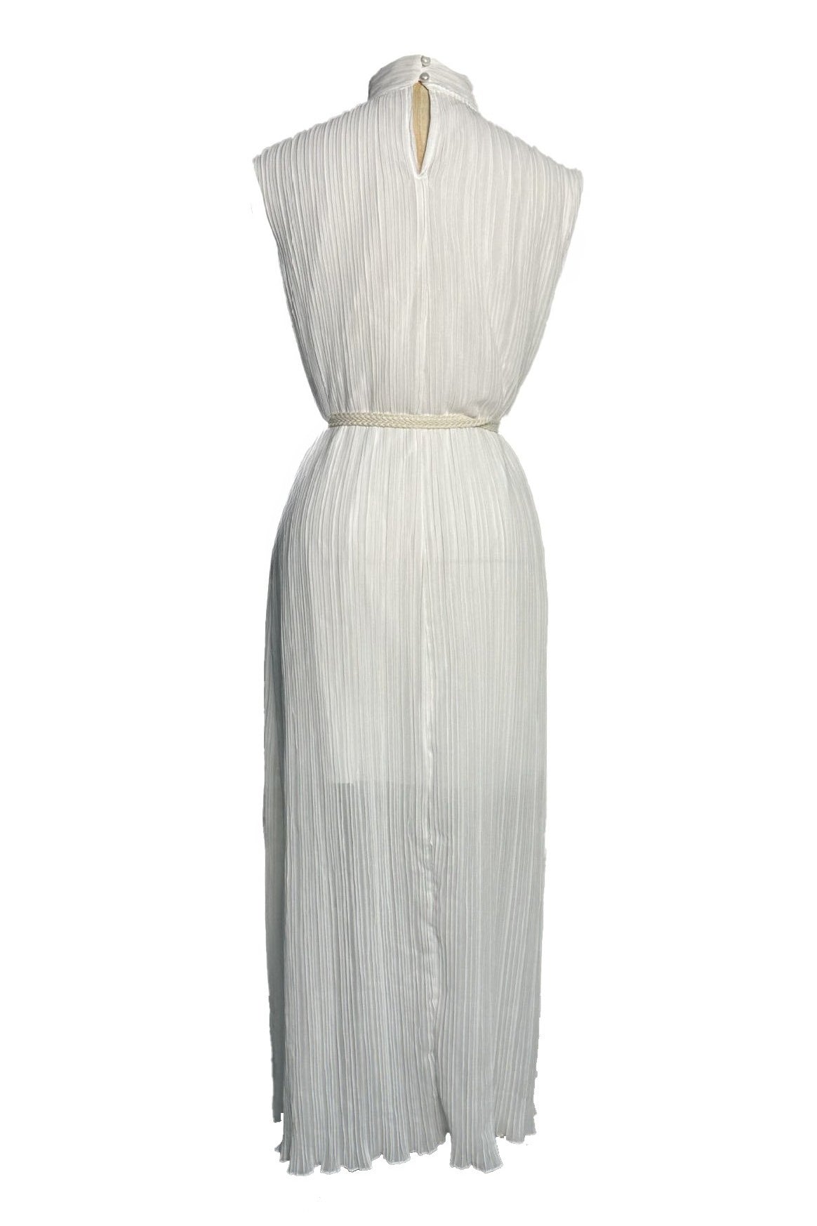 Pleated Tie Midi Dress with Half-High Collar Lavish Daily