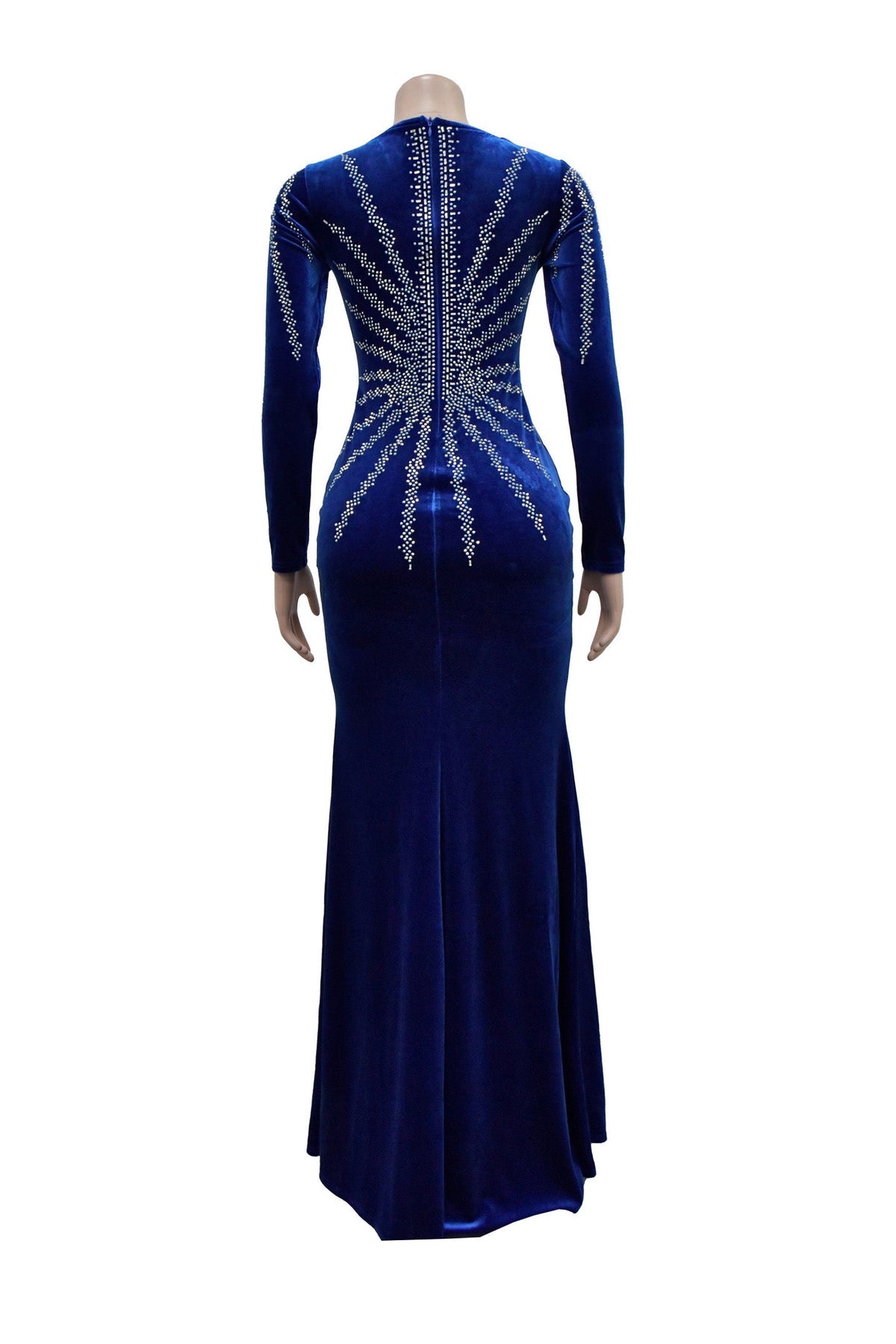 Rhinestone Plunge Illusion Velvet Maxi Dress Lavish Daily