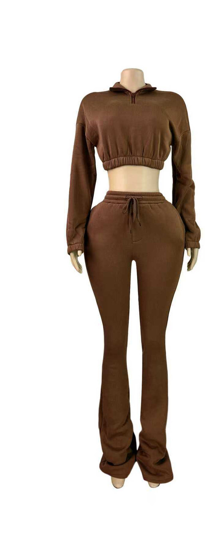Fleece Crop Top and Flare Pants Set Lavish Daily