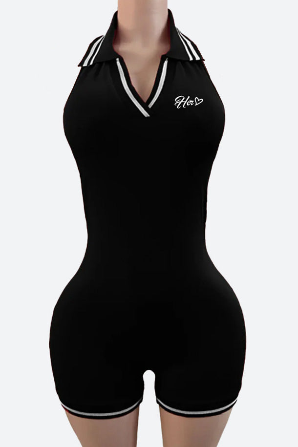 Sleeveless Solid Backless Halter Romper Lavish Daily