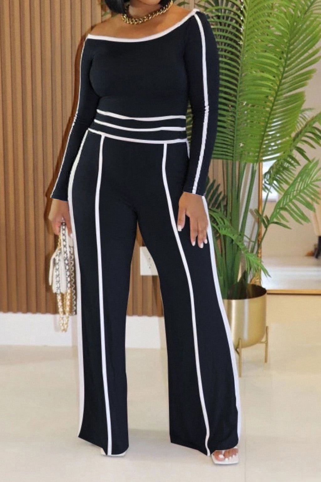 One Shoulder Top and Wide Leg Pants Set Lavish Daily