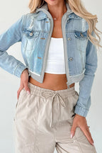 Cropped Layered Denim Jacket Lavish Daily