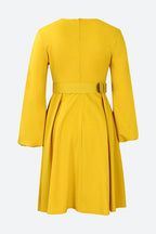 Crew-Neck Long Sleeve High Waisted Dress Lavish Daily