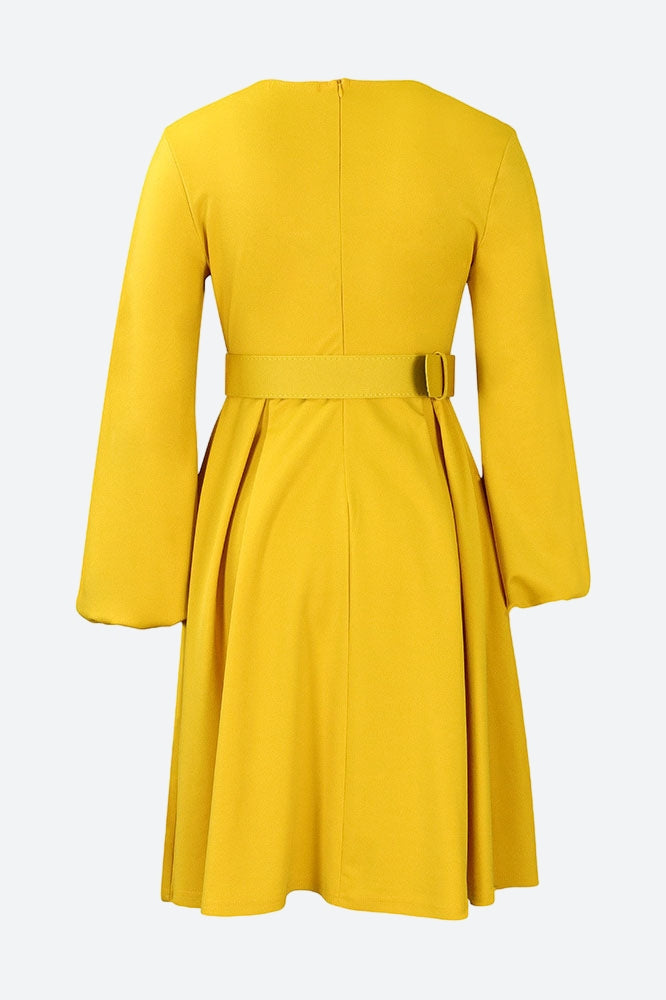 Crew-Neck Long Sleeve High Waisted Dress Lavish Daily