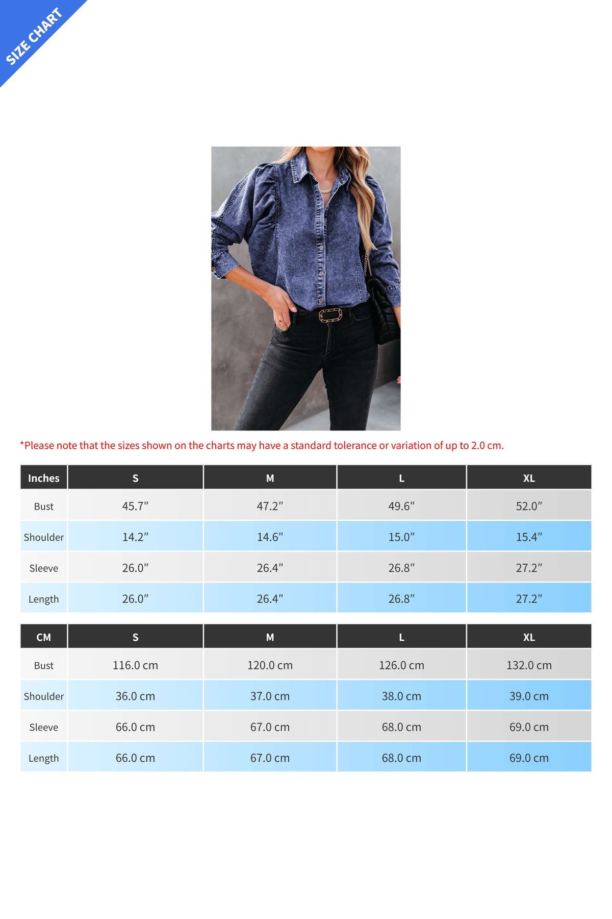 Puff Sleeve Button-Up Denim Shirt Lavish Daily