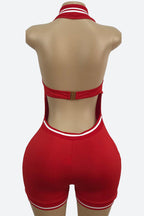 Sleeveless Solid Backless Halter Romper Lavish Daily