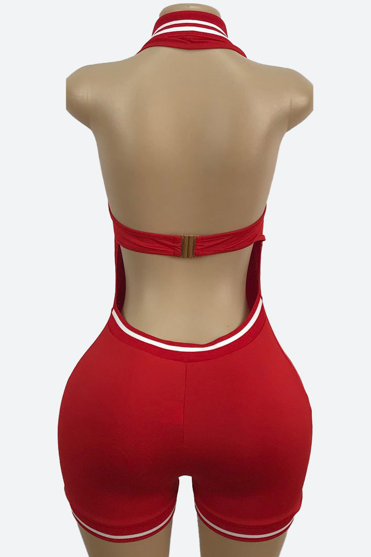 Sleeveless Solid Backless Halter Romper Lavish Daily