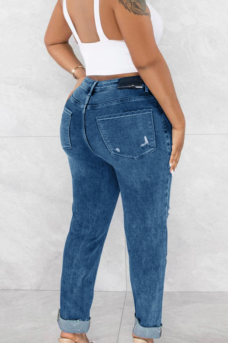 Ripped Stretch Denim Jeans Lavish Daily