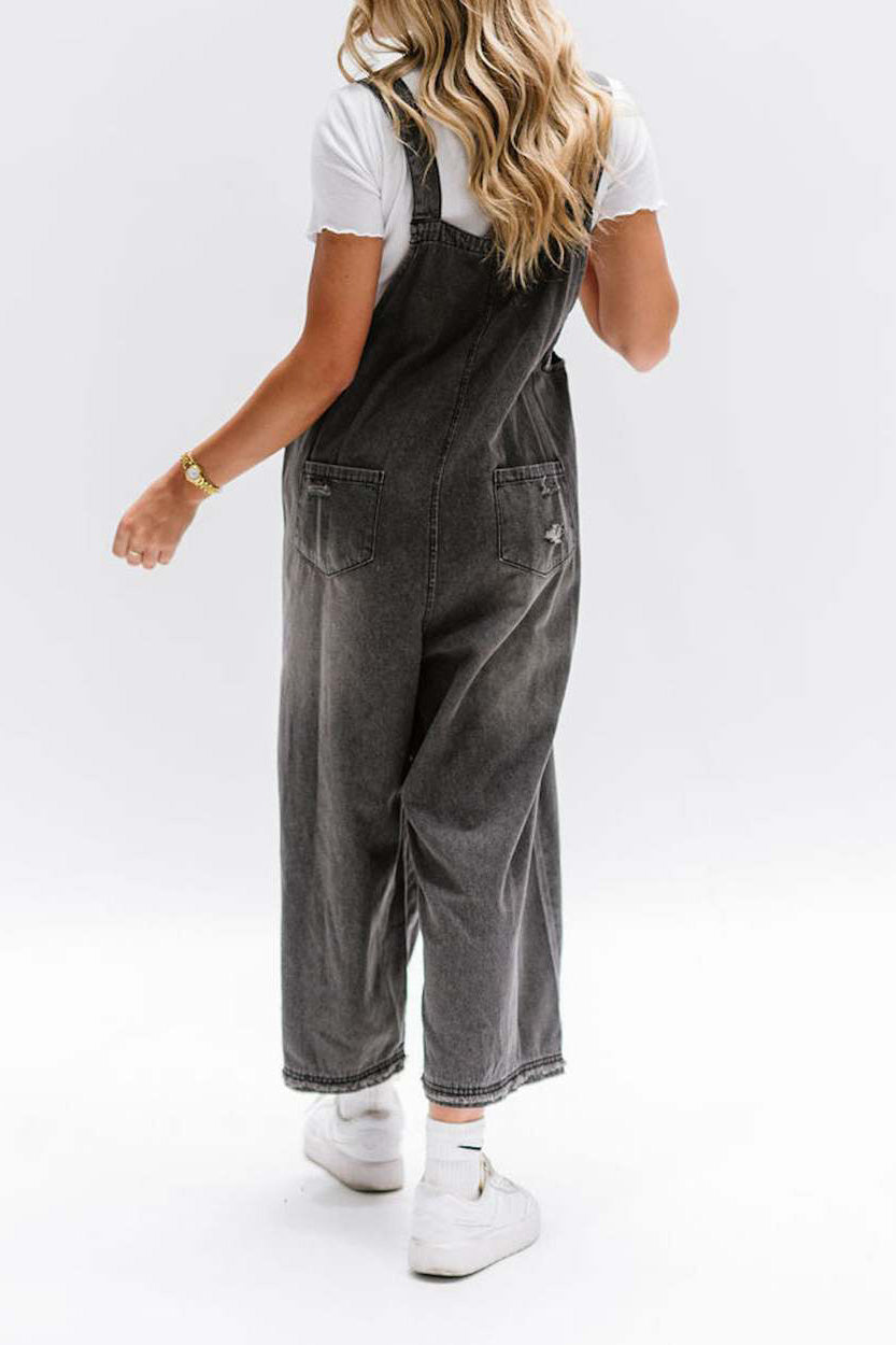 Loose Fit Distressed Denim Overalls Lavish Daily