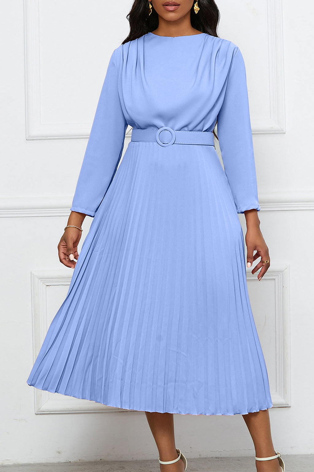 Elegant Pleated Career Solid Dress Lavish Daily