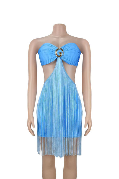 Strapless O-Ring Cutout Fringe Mini Dress Lavish Daily