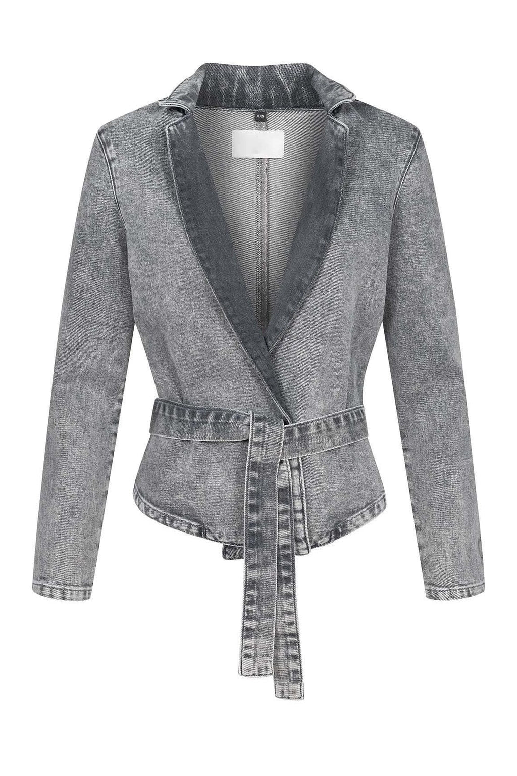 Denim Stand Neck Belted Loose Jacket Lavish Daily