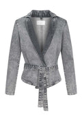 Denim Stand Neck Belted Loose Jacket Lavish Daily