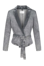 Denim Stand Neck Belted Loose Jacket Lavish Daily