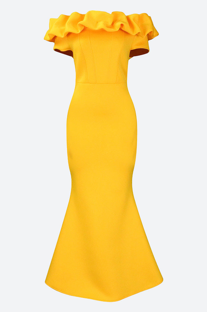 Solid Ruffle Collar Mermaid Dress Lavish Daily