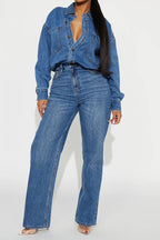 Stretch Long Sleeve Denim Jumpsuit LavishDaily