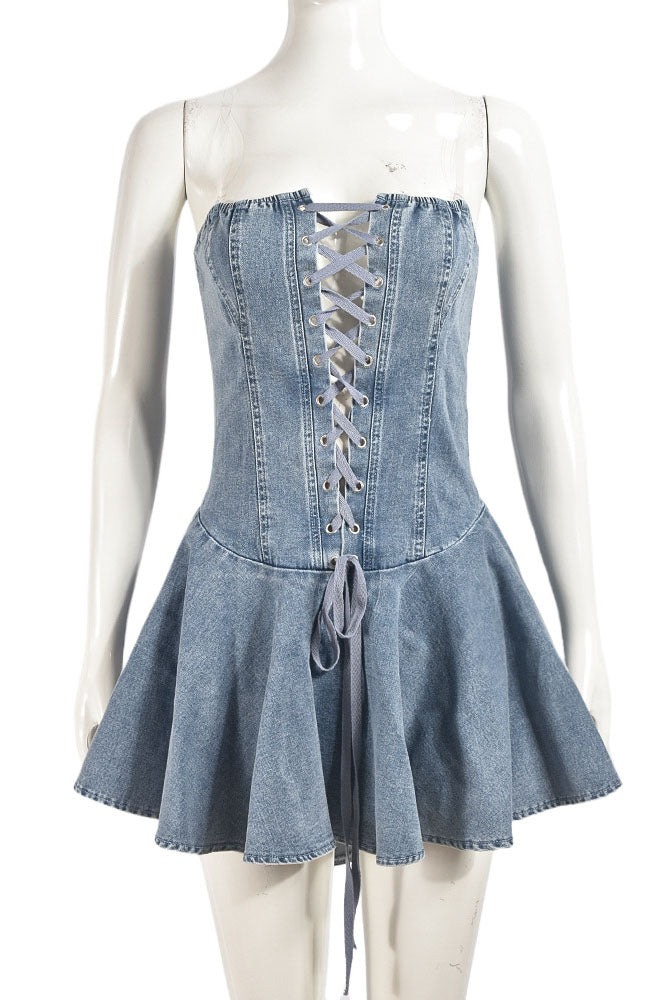 Sweet Denim Corset Flare Mini Dress Lavish Daily