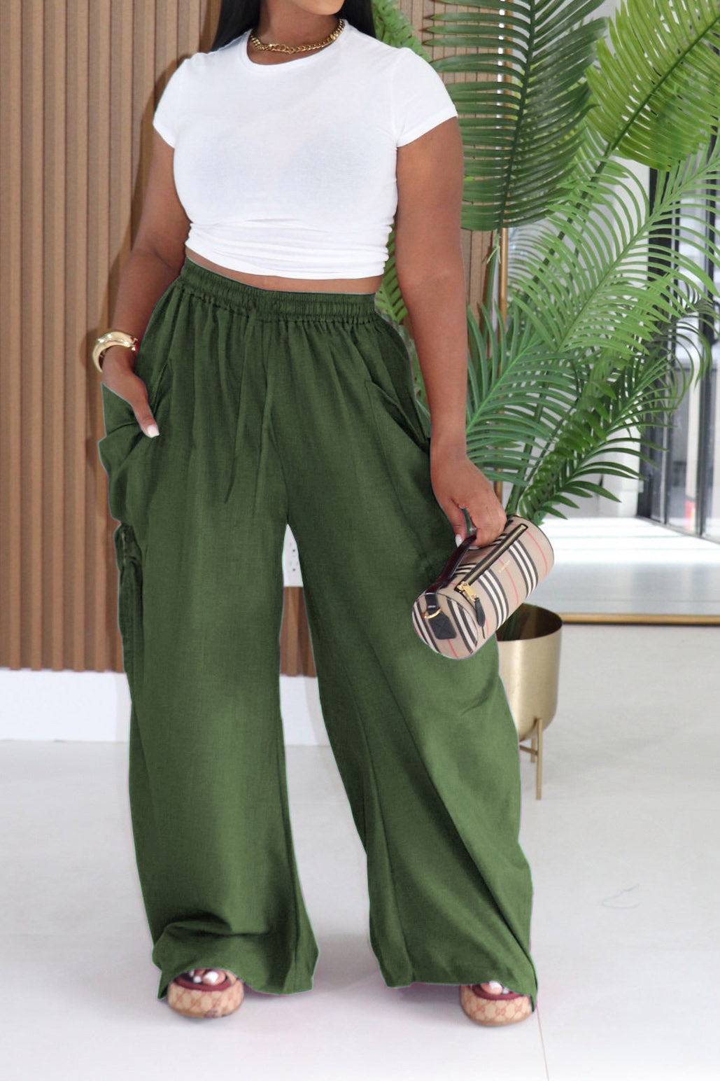 High-Waisted Drawstring Pants with Oversized Pockets Lavish Daily