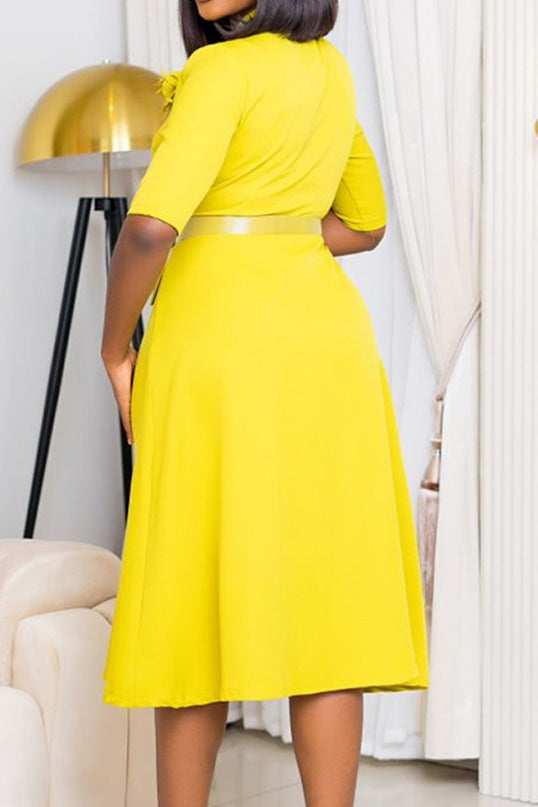 V-Neck Button Front Solid Color Midi Dress Lavish Daily