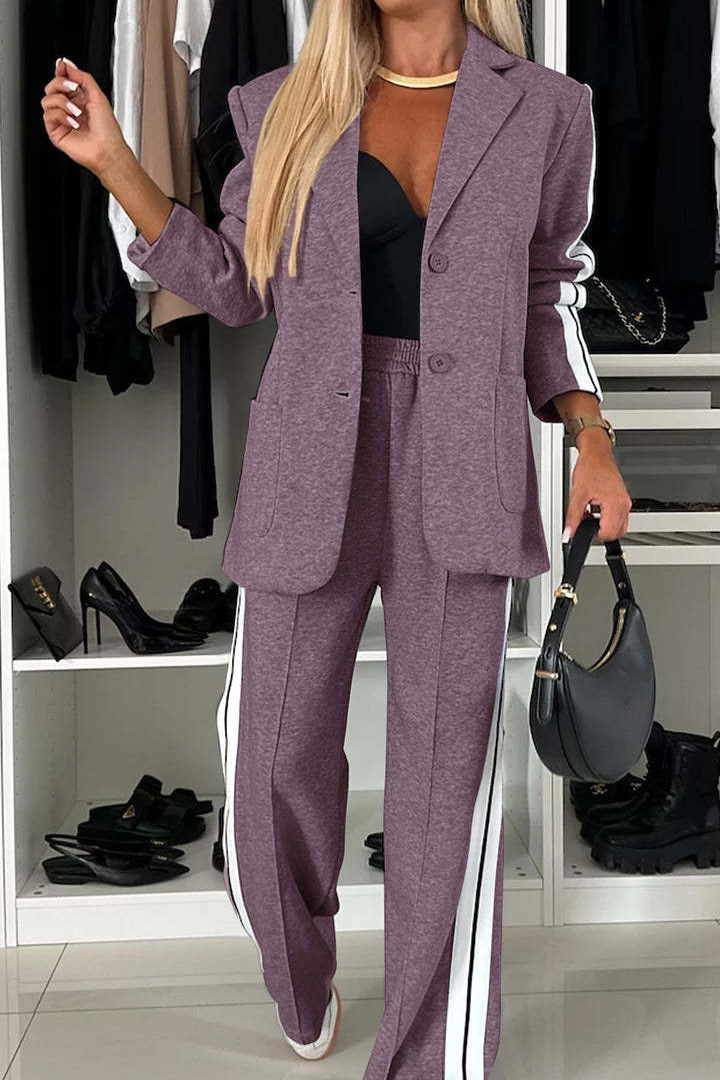 Long Sleeve Collared Casual Blazer Set Lavish Daily