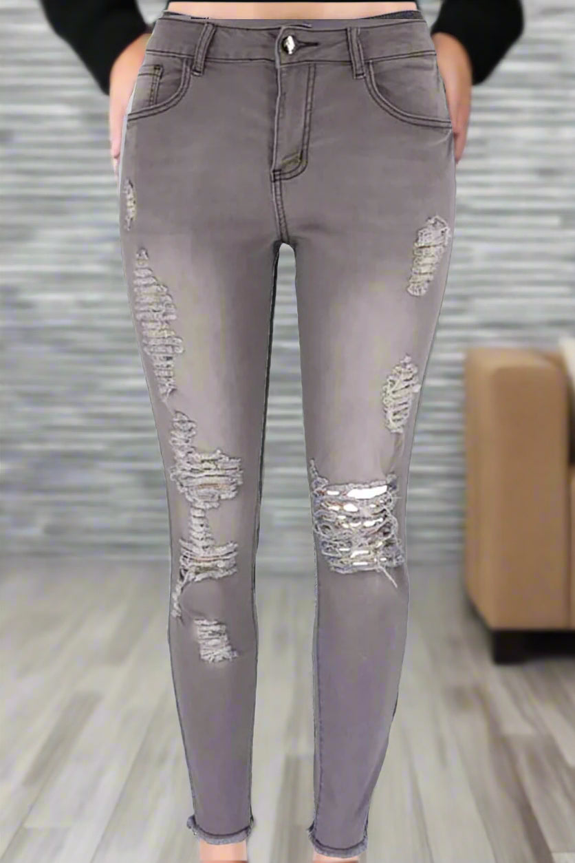 High Waist Stretch Ripped Jeans - Skinny Fit Lavish Daily