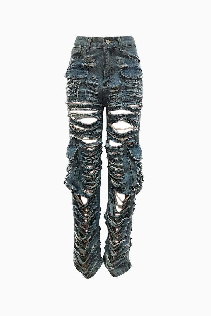 Distressed Denim Wide Leg Jeans Lavish Daily