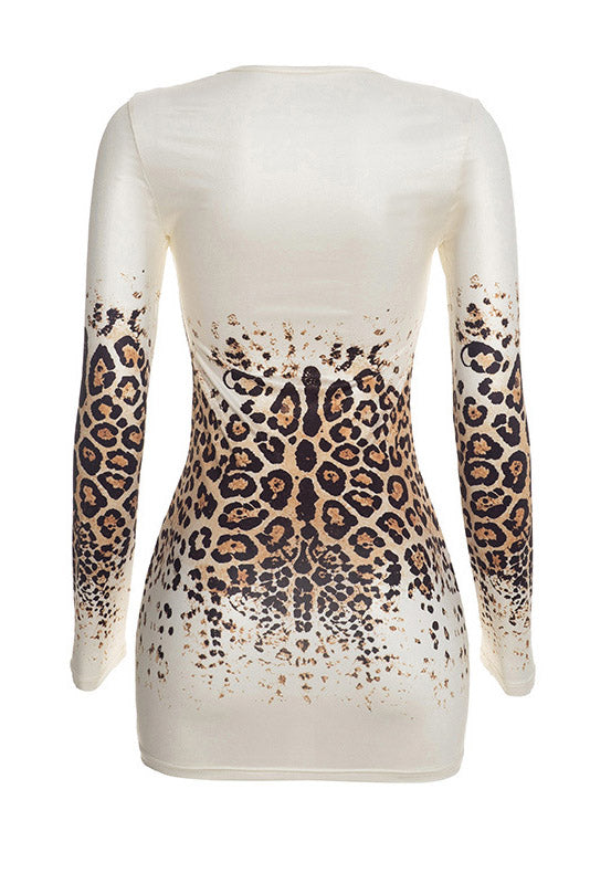 Leopard-Print Long-Sleeve Bodycon Mini Dress Lavish Daily