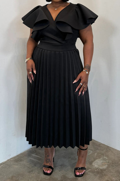 Plus Size Ruffle Sleeve Pleated Dress Lavish Daily