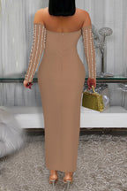 Elegant Long-Sleeve Strapless Rhinestone Dress Lavish Daily