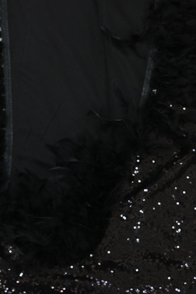 Feather Sequins Strap High Slit Dress Lavish Daily
