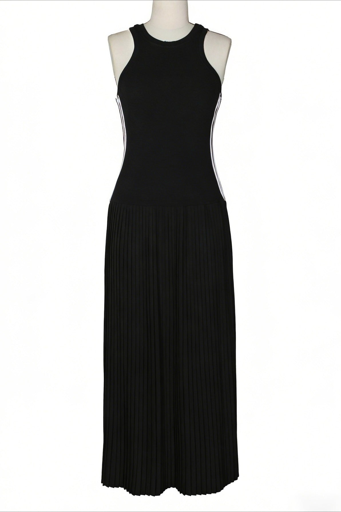 Sporty Contrast-Stripe Pleated Maxi Dress Lavish Daily