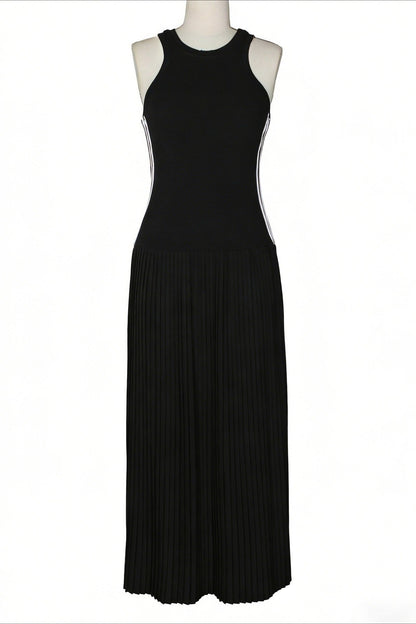 Sporty Contrast-Stripe Pleated Maxi Dress Lavish Daily