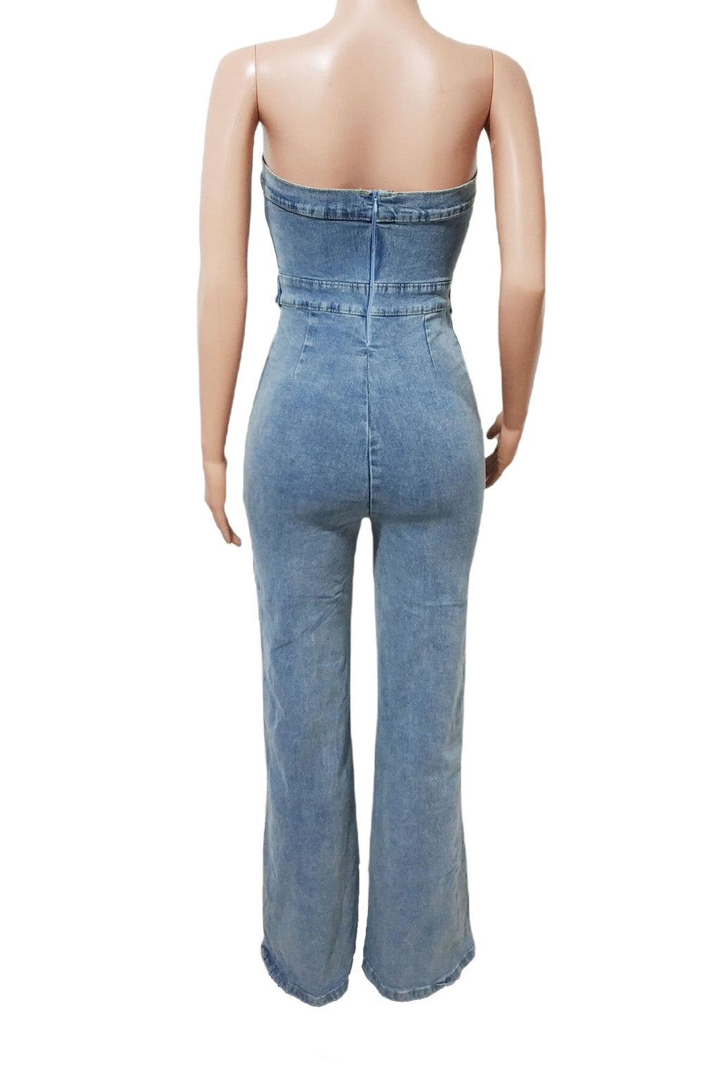 Strapless Slim Fit Washed Denim Jumpsuit Lavish Daily