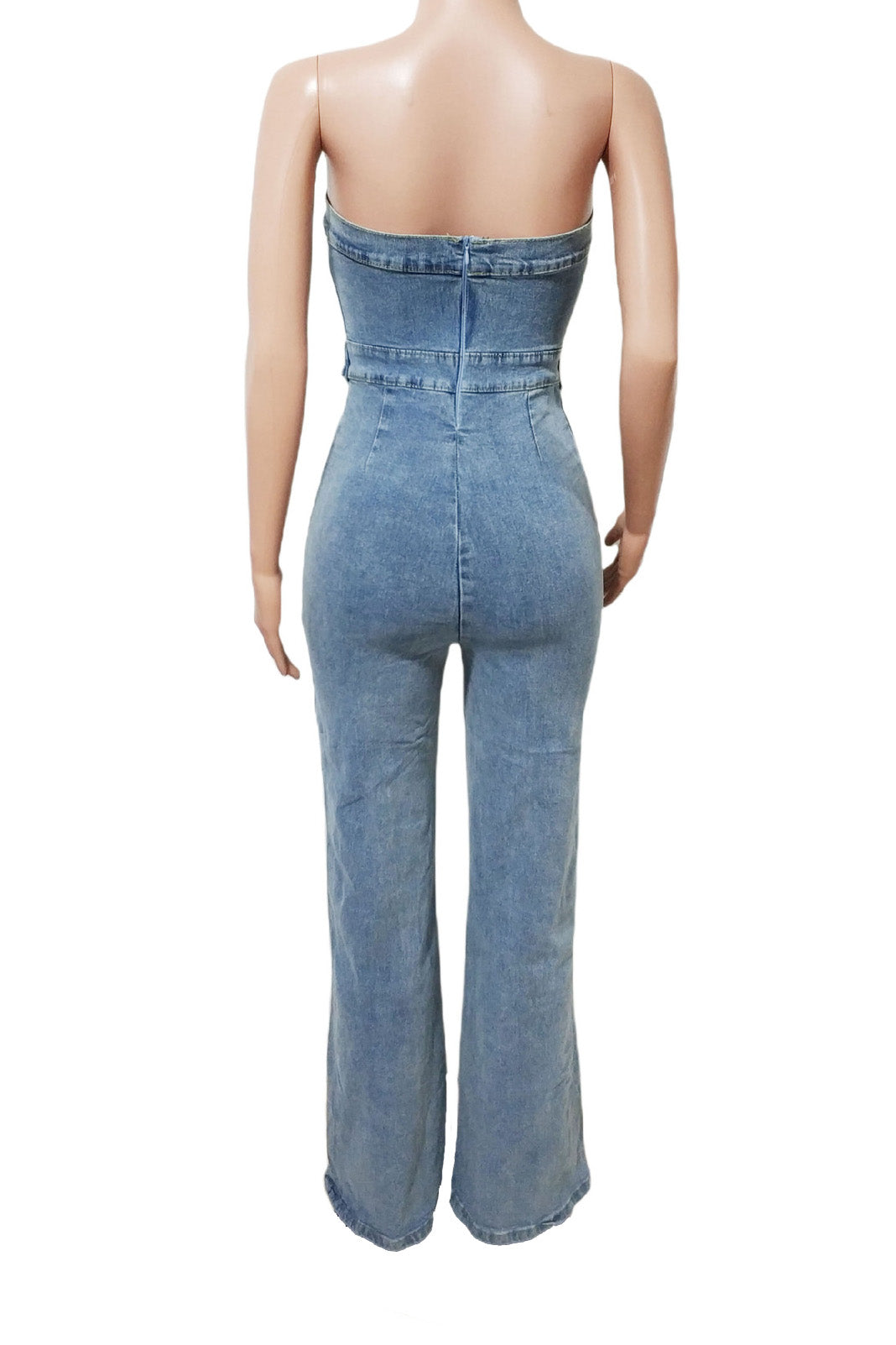 Strapless Slim Fit Washed Denim Jumpsuit Lavish Daily