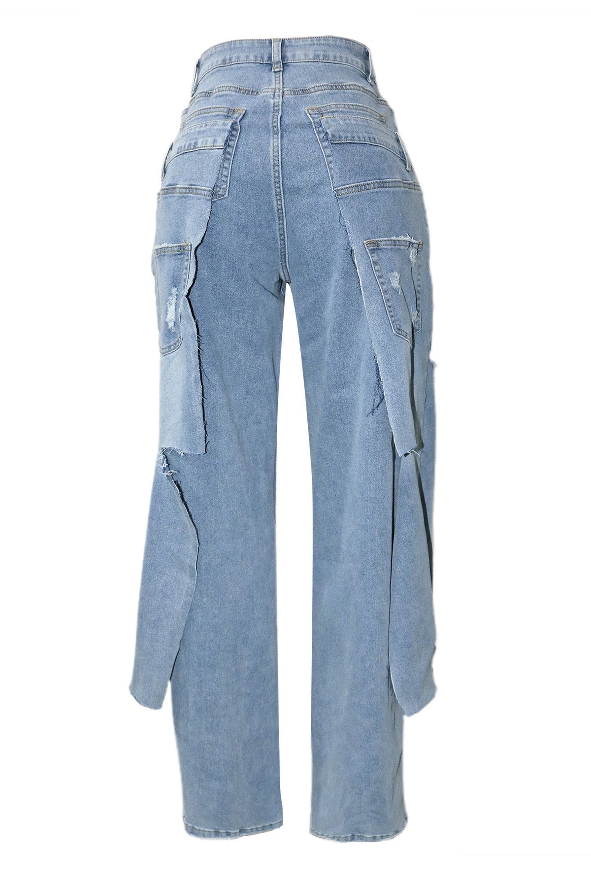 Double-Waistband Asymmetric Distressed Jeans Lavish Daily