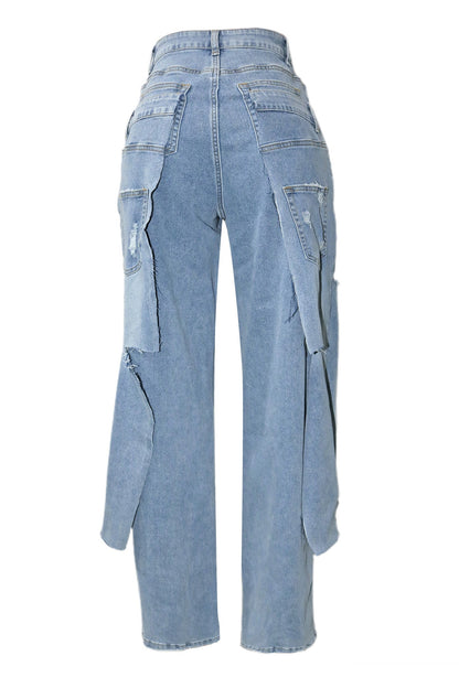 Double-Waistband Asymmetric Distressed Jeans Lavish Daily