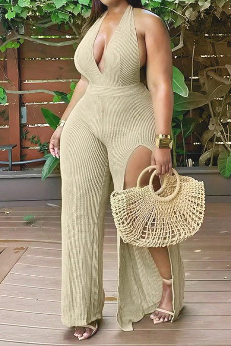 Halter Irregular Slit Jumpsuit Lavish Daily