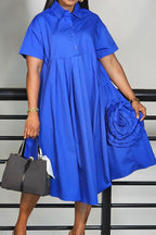 Casual Shirt Collar 3D Floral Pocket Midi Dress Lavish Daily