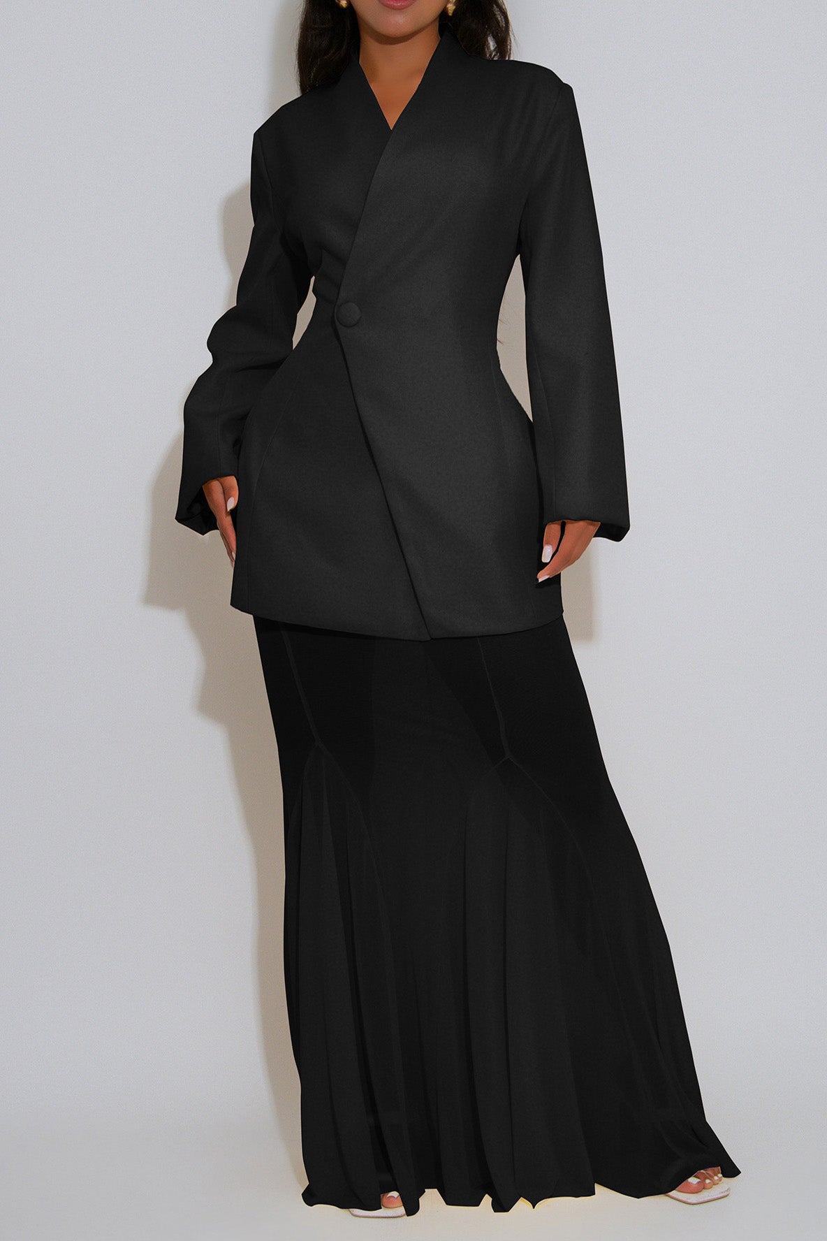 Collarless Blazer and Mesh Skirt Set Lavish Daily