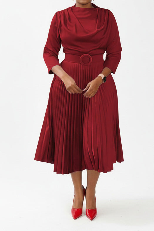 Solid Pleated Plus Size Midi Dress Lavish Daily
