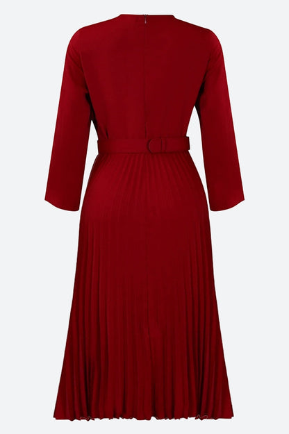 Elegant Pleated Career Solid Dress Lavish Daily