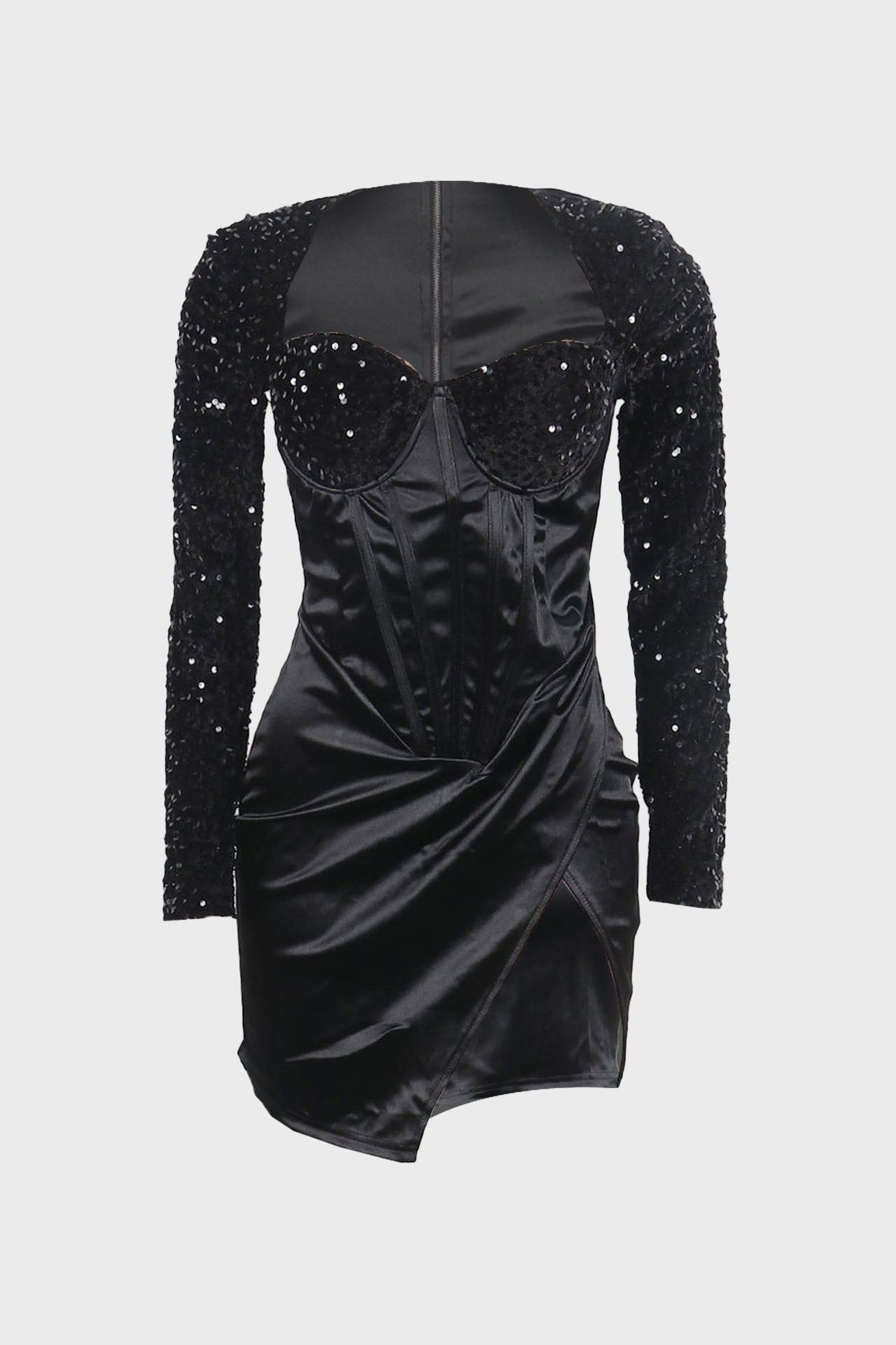 Split Square Cut Collar Stretch Sequin Dress Lavish Daily